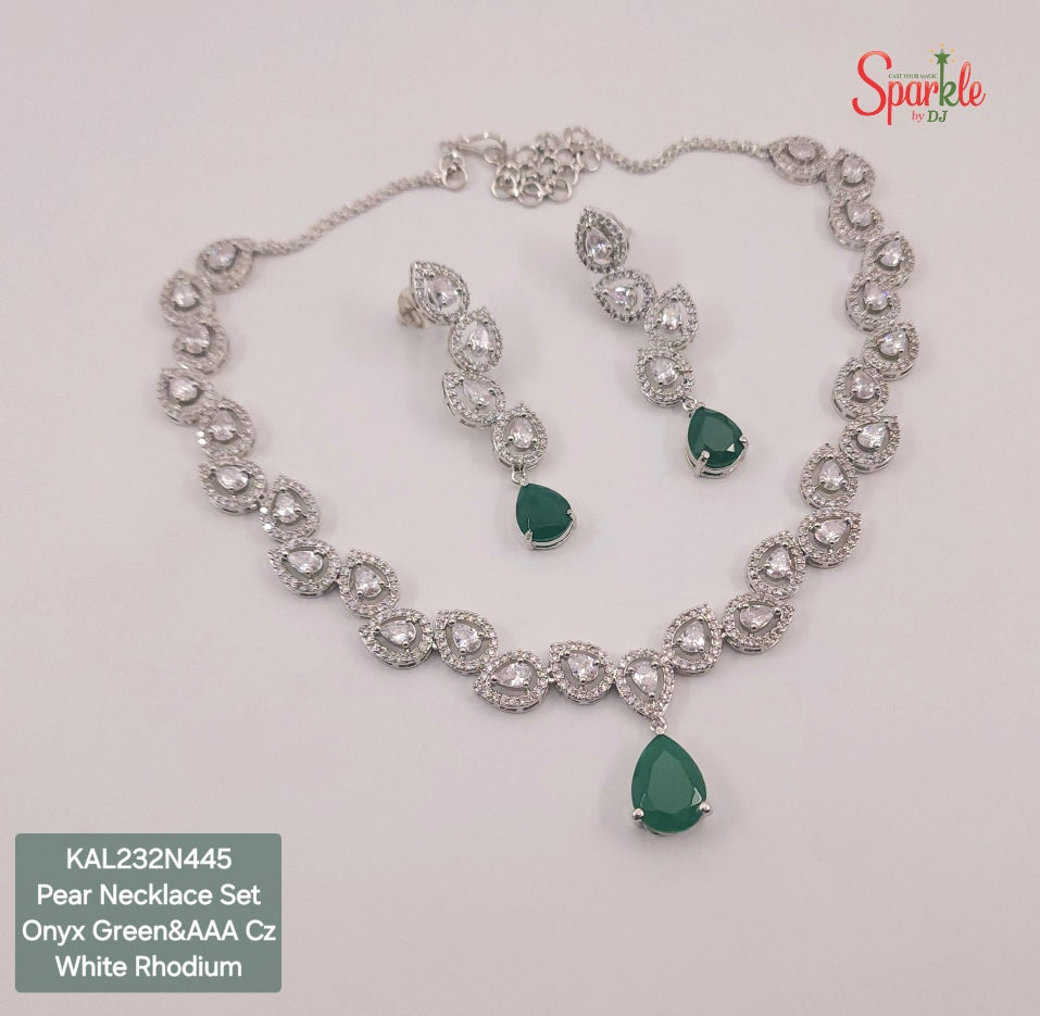 Pear cz necklace set with pear colour drop