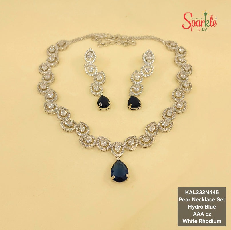 Pear cz necklace set with pear colour drop