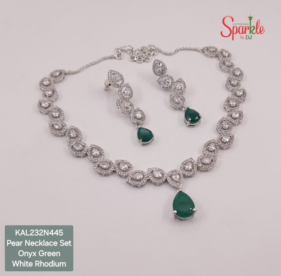 Pear cz necklace set with pear colour drop