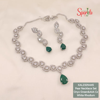 Pear cz necklace set with pear colour drop