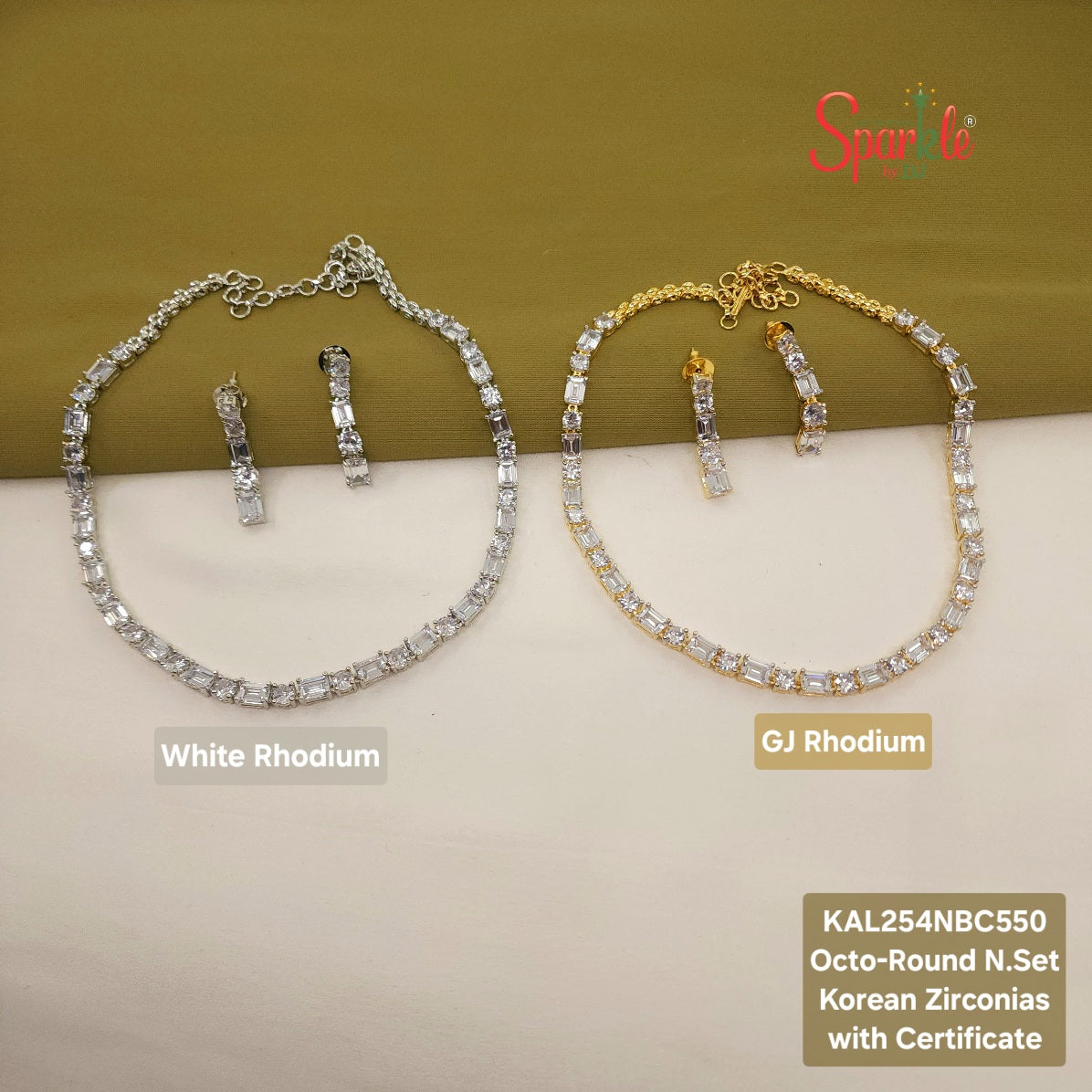 Solitaire Necklace set with Round & Emerald-cut Korean Zirconia - SparklebyDJ