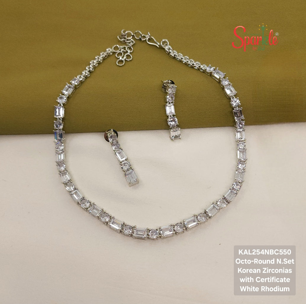 Solitaire Necklace set with Round & Emerald-cut Korean Zirconia - SparklebyDJ