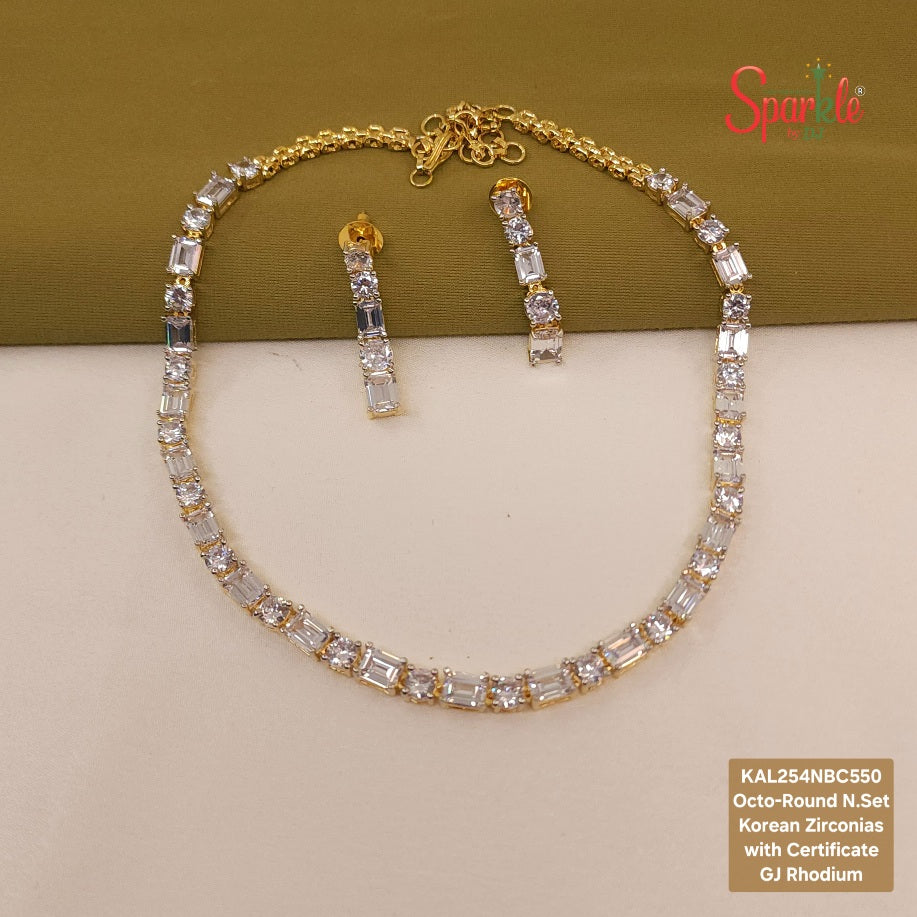 Solitaire Necklace set with Round & Emerald-cut Korean Zirconia - SparklebyDJ