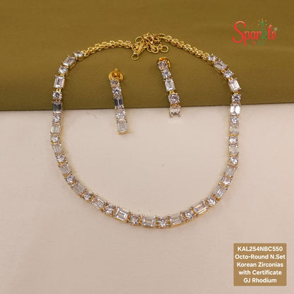 Solitaire Necklace set with Round & Emerald-cut Korean Zirconia - SparklebyDJ