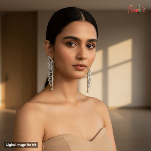 Long cz curtain earrings - SparklebyDJ