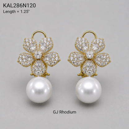 Floral Cz Earrings with Pearl drop