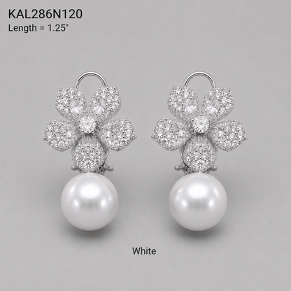 Floral Cz Earrings with Pearl drop