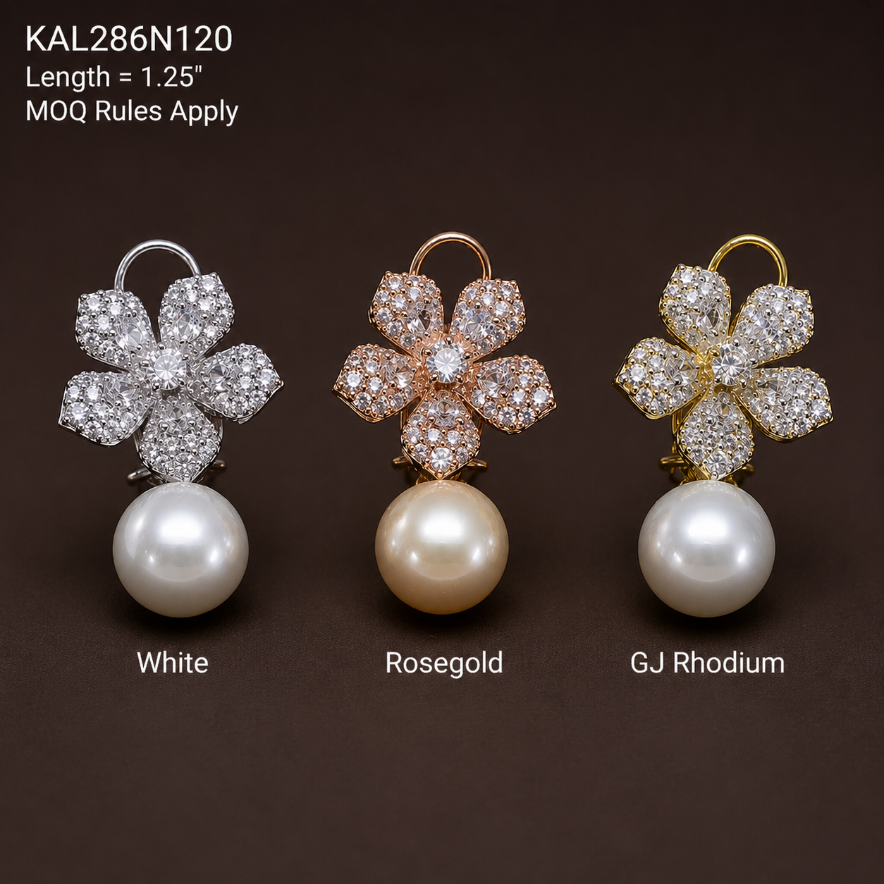 Floral Cz Earrings with Pearl drop
