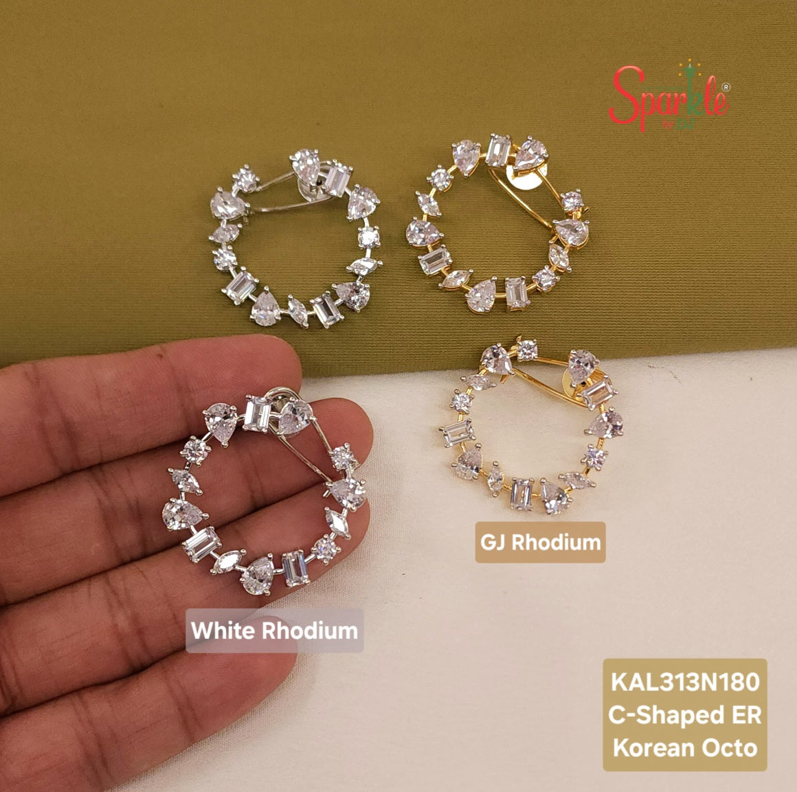 C-shaped Earrings with Korean octo CZ - SparklebyDJ