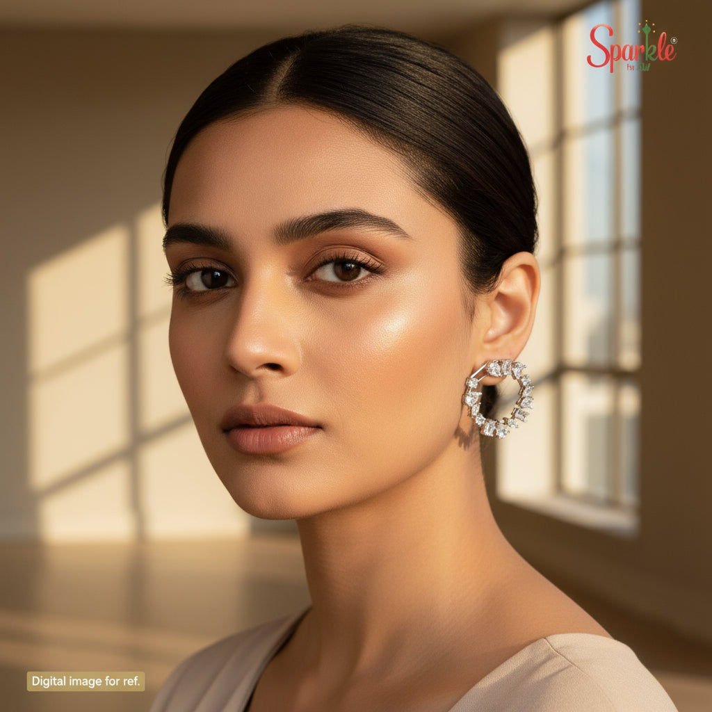 C-shaped Earrings with Korean octo CZ - SparklebyDJ