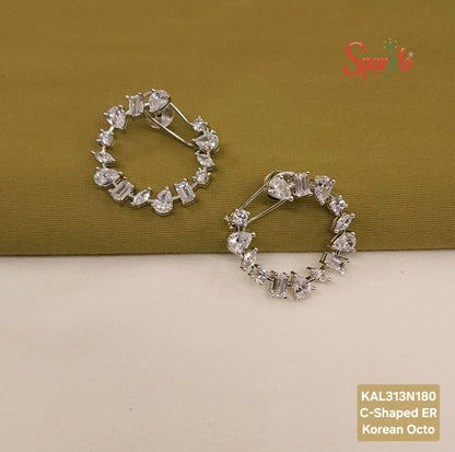 C-shaped Earrings with Korean octo CZ