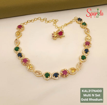 Multi shape & Colour Cz Solitaire Necklace Set