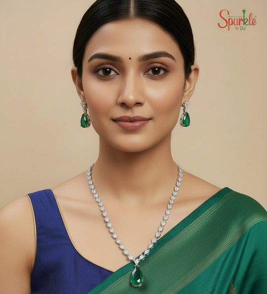 Semi-Precious Green Doublet Necklace Set