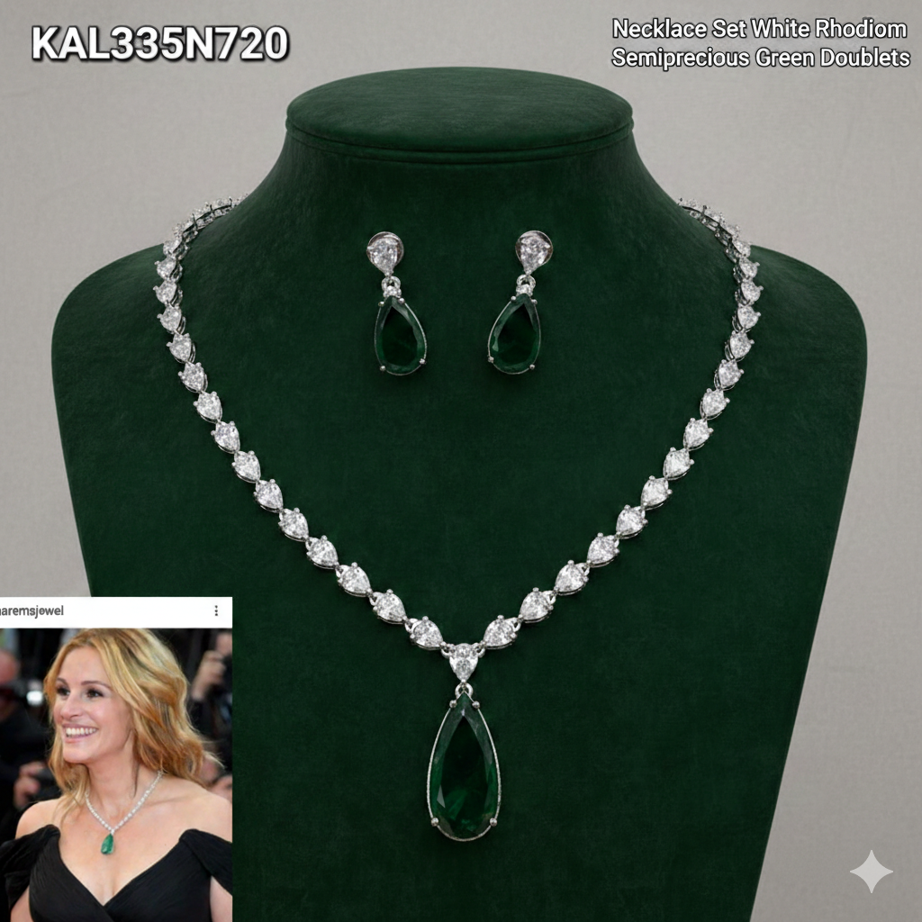 Semi-Precious Green Doublet Necklace Set