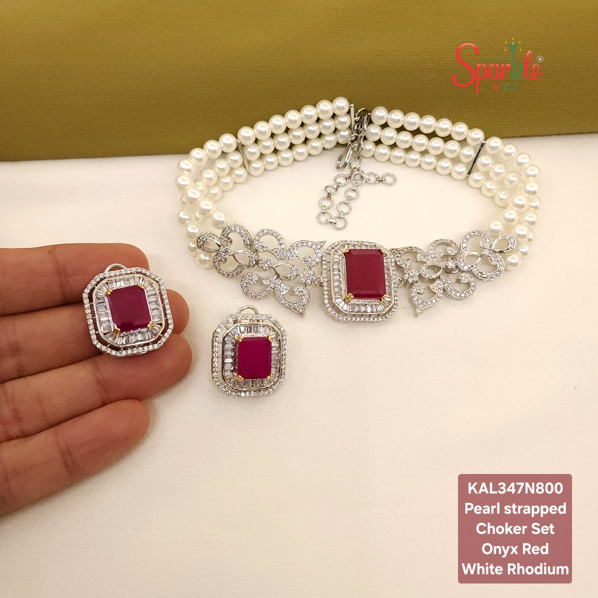 CZ Choker Set with Pearl Strings