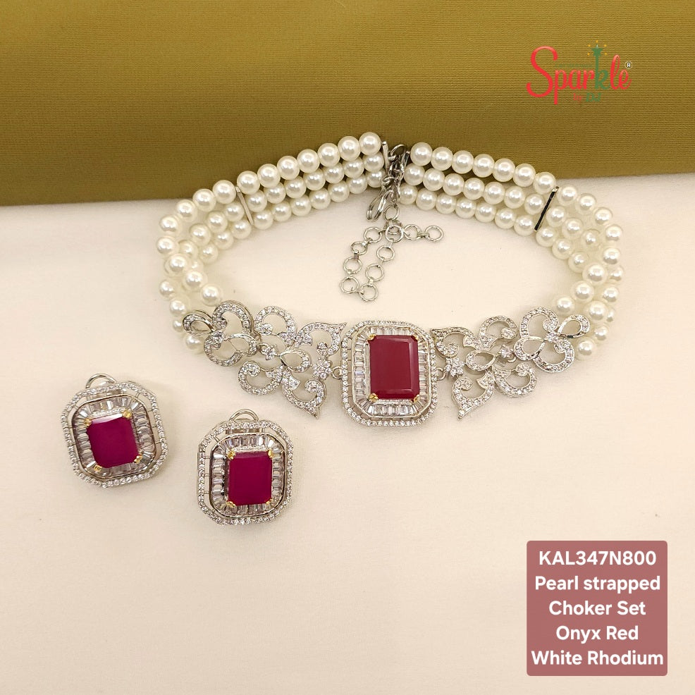 CZ Choker Set with Pearl Strings