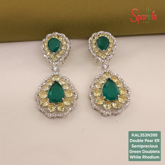 Double Pear Semi-Precious Green Doublet Earrings