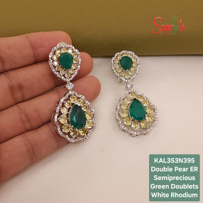 Double Pear Semi-Precious Green Doublet Earrings