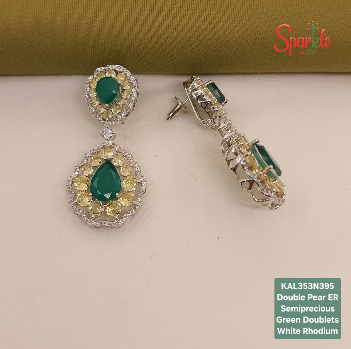 Double Pear Semi-Precious Green Doublet Earrings