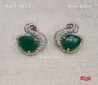 Swan Studs embellished with AAA quality zirconias & pear shaped colour stones