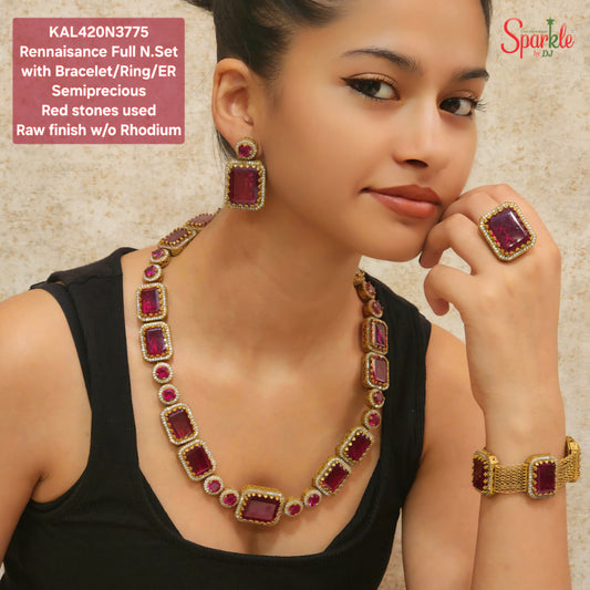 Renaissance Semi-Precious Red Stone Full Necklace Set