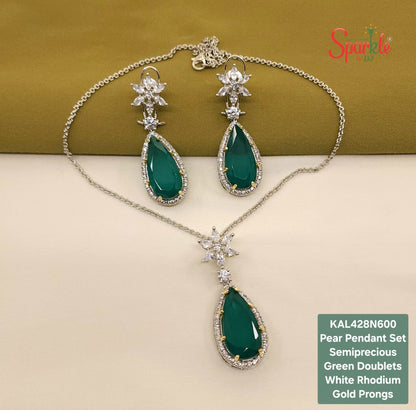 Cz Floral Pendant set embellished with Pear shaped semiprecious stones