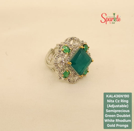 Nita Semi-Precious Green Doublet CZ Ring (Adjustable)