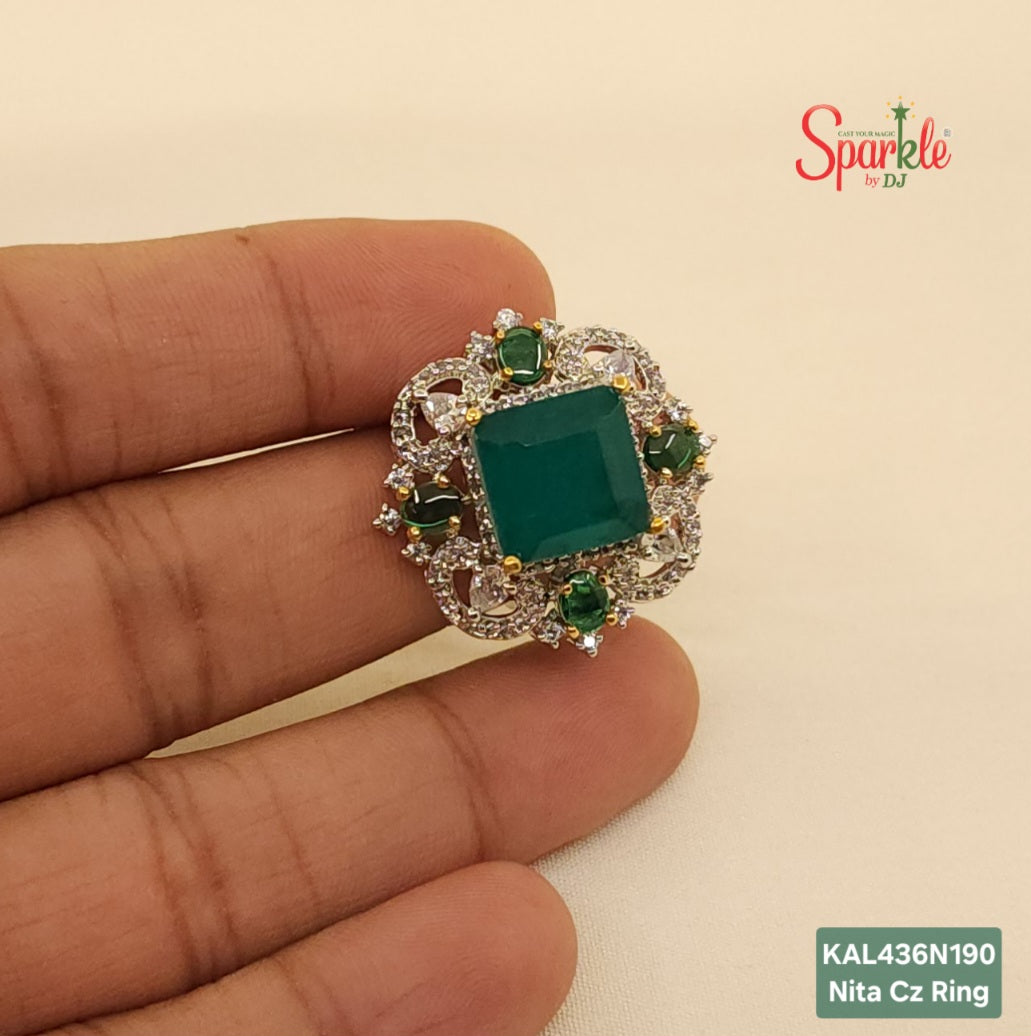 Nita Semi-Precious Green Doublet CZ Ring (Adjustable)