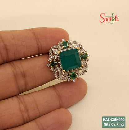 Nita Semi-Precious Green Doublet CZ Ring (Adjustable)