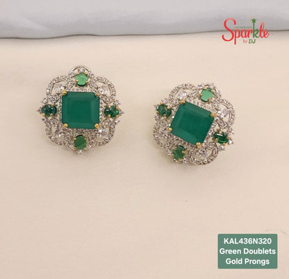 Ear Studs with Semiprecious round Pota & Green Doublets