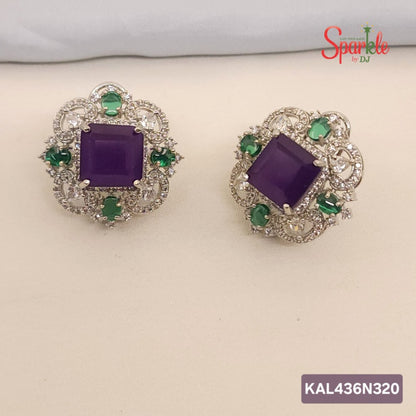 Ear Studs with Semiprecious round Pota & Green Doublets