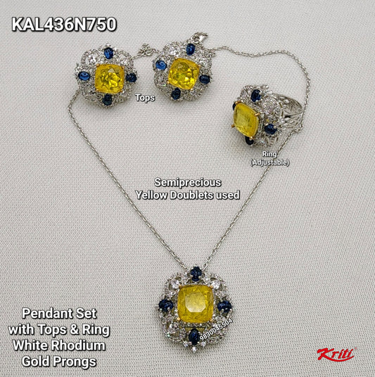 Quirky Pendant set with chain, tops & adjustable ring embellished with semiprecious colour & pota stones