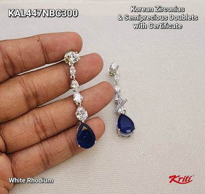 Long Earrings embellished with Korean Zirconias & Pear shaped Semiprecious colour stones with certificate of authenticity