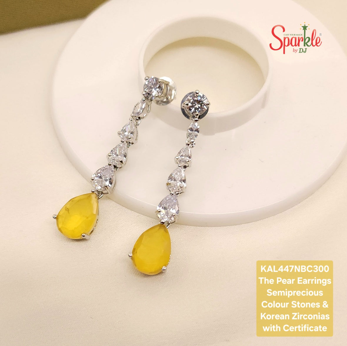 Long Earrings with Korean cz & Semiprecious colour stones