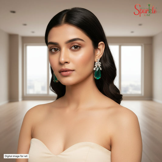 Cz Earrings with pear drop Semiprecious colour stones - SparklebyDJ