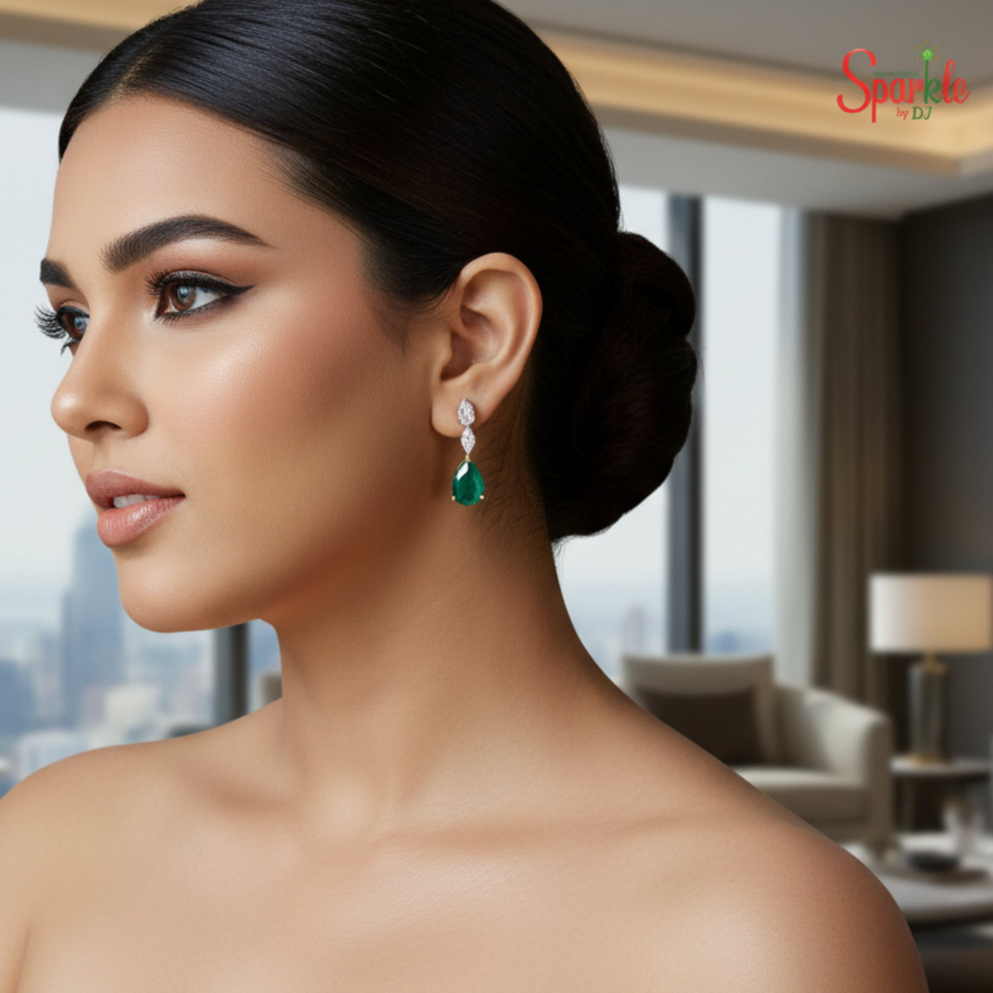 Earrings embellished with original Austrian cz from swarovski setted with pear shaped Semiprecious pear drop - SparklebyDJ