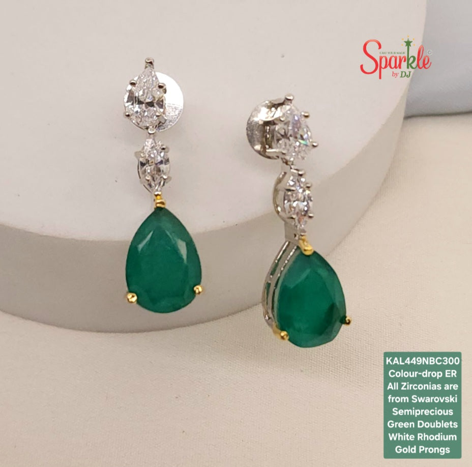 Earrings embellished with original Austrian cz from swarovski setted with pear shaped Semiprecious pear drop