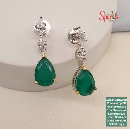 Earrings embellished with original Austrian cz from swarovski setted with pear shaped Semiprecious pear drop