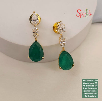 Earrings embellished with original Austrian cz from swarovski setted with pear shaped Semiprecious pear drop