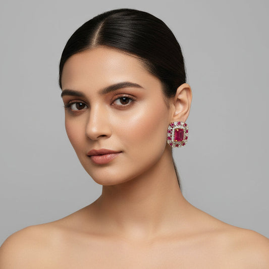 Rectangular shaped cz studs with semiprecious stones - SparklebyDJ