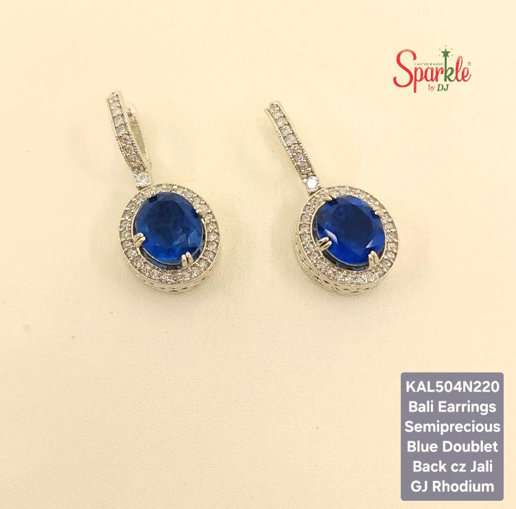 Semiprecious Oval drop cz bali earrings with ornate back jali