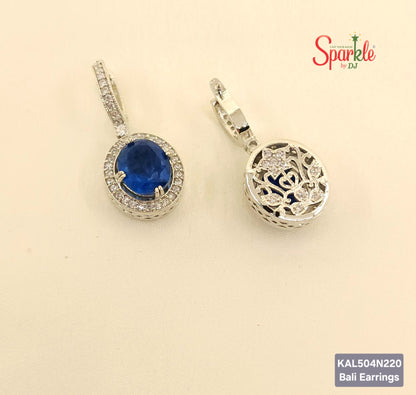 Semiprecious Oval drop cz bali earrings with ornate back jali