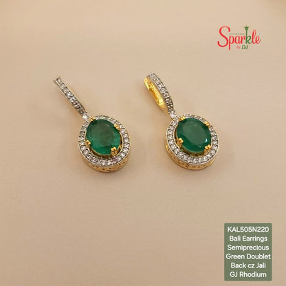 Semiprecious Oval drop cz bali earrings with ornate back jali