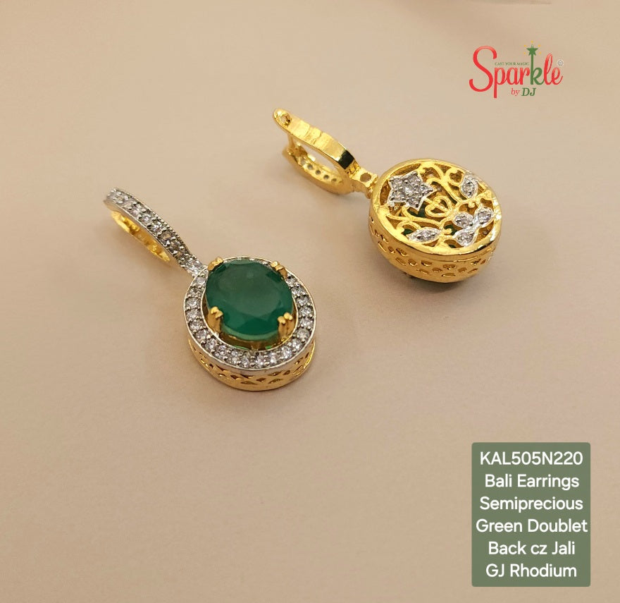 Semiprecious Oval drop cz bali earrings with ornate back jali