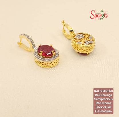 Semiprecious Oval drop cz bali earrings with ornate back jali