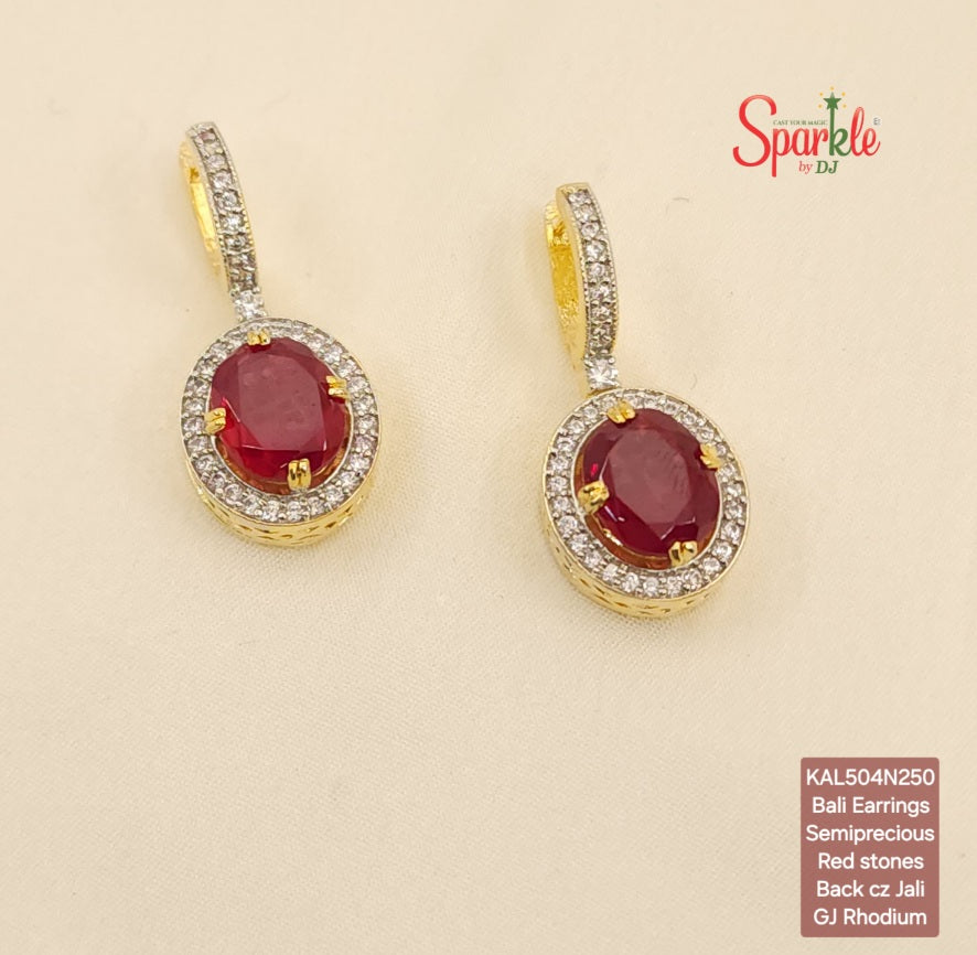 Semiprecious Oval drop cz bali earrings with ornate back jali