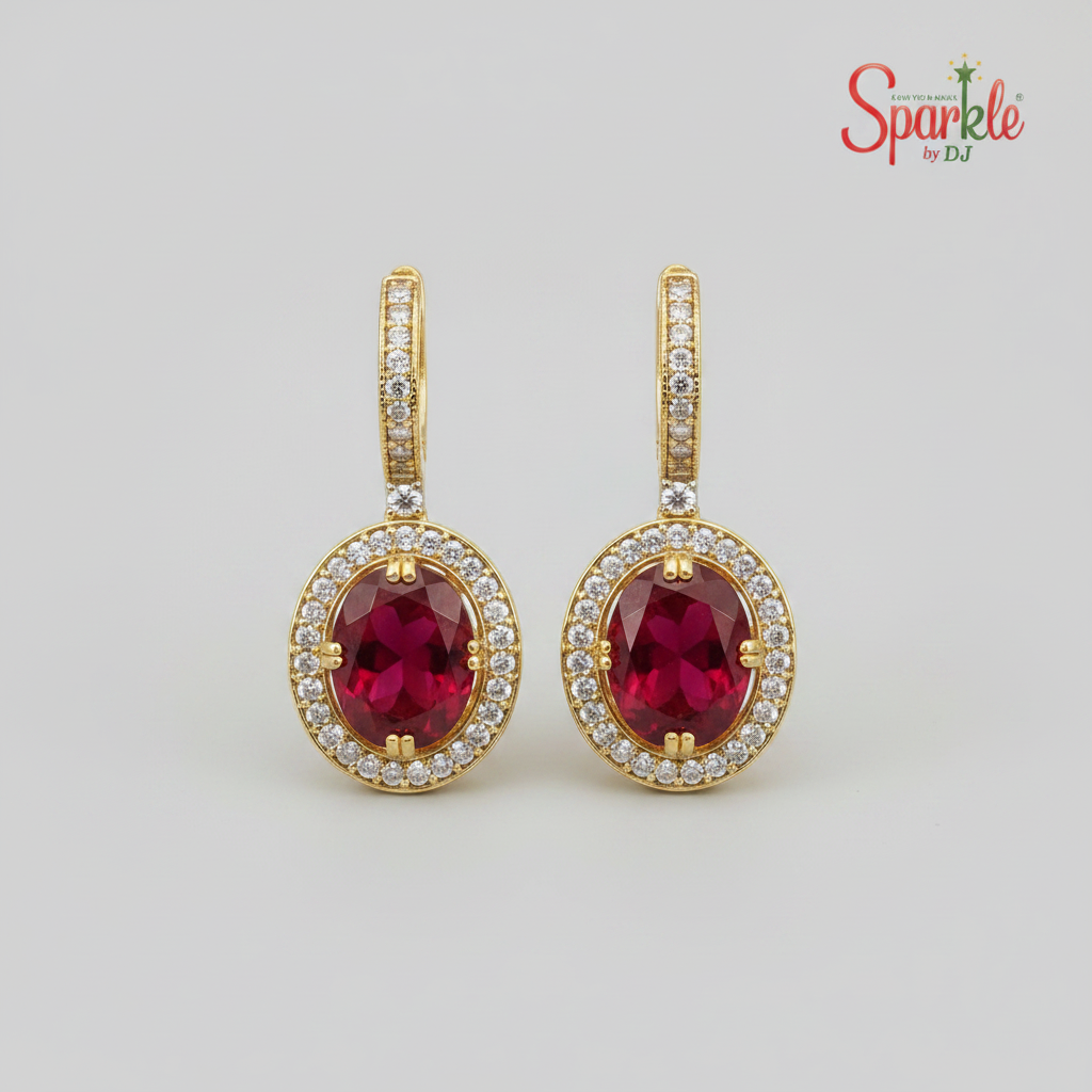Semiprecious Oval drop cz bali earrings with ornate back jali