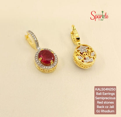 Semiprecious Oval drop cz bali earrings with ornate back jali