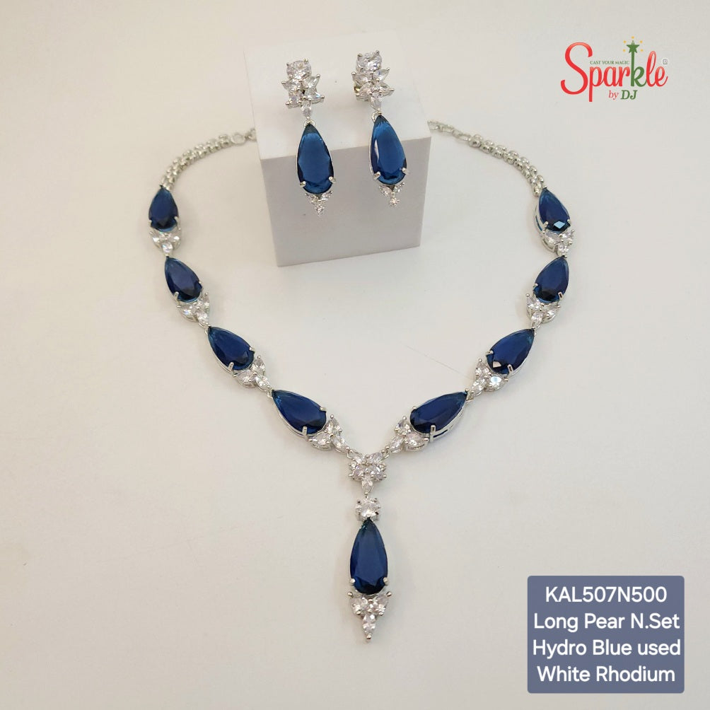 Cz Neckace Set with AAA Cz & Pear shape colour stones