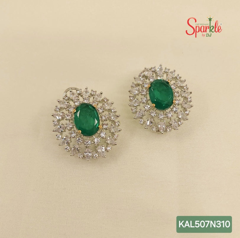 Oval cz studs with semiprecious stones